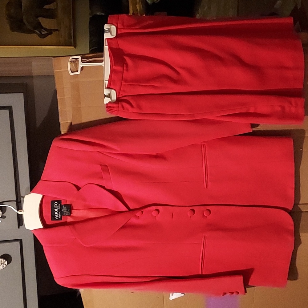 HotPink/ coral adolfo atelier petite collection 20" skirt and blazer